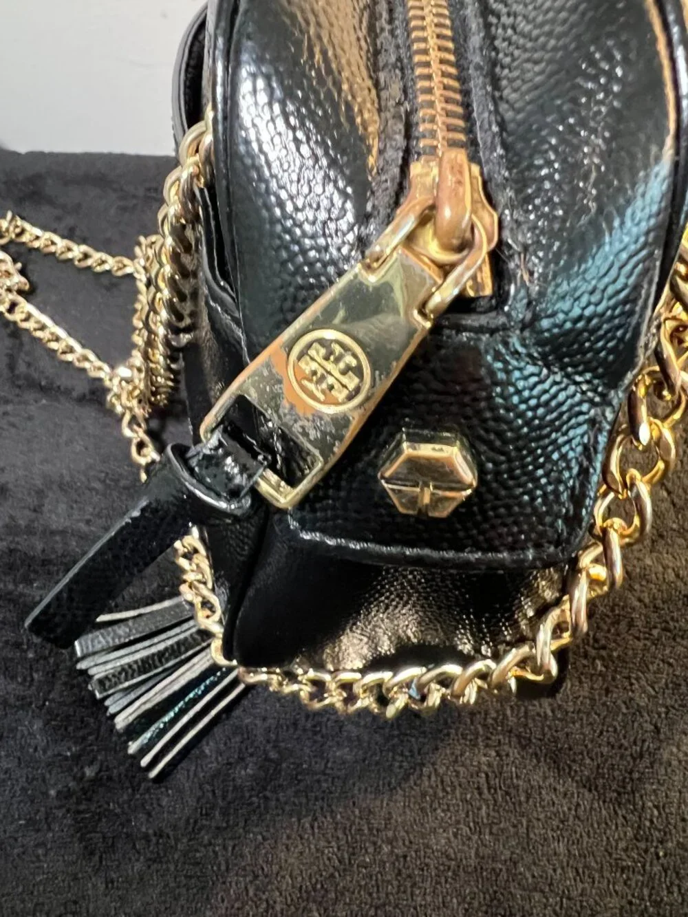 Tory Burch Black Pebbled Leather Camera Bag